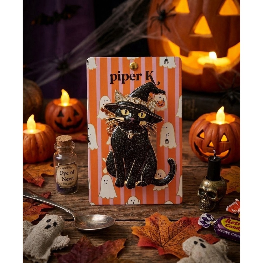 Piper K. Black Cat Halloween Witch Hat hair clip